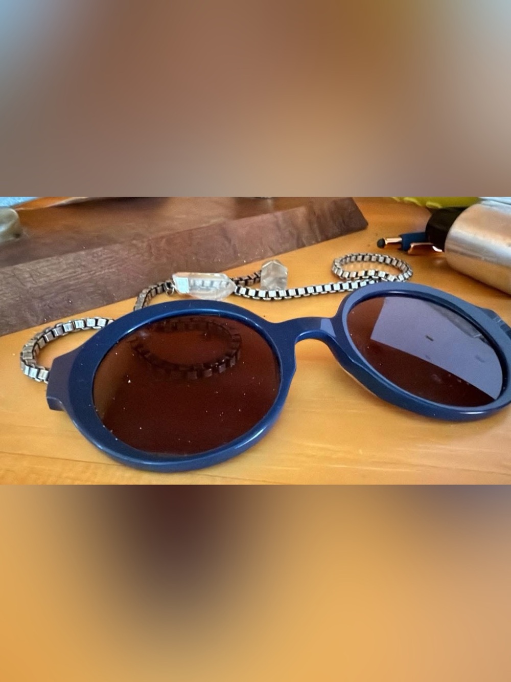Blue Round Frame Sunglasses with Brown Lenses vtg style